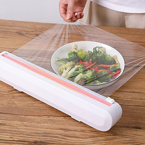 RAKUTE Cling Film Cutter Dispenser,Plastic Wrap Dispenser with Cutter Reusable Food Wrap Cutter,Wall Mount Dispenser for Cling Wrap Couper