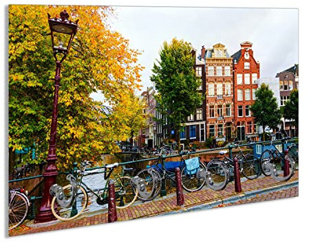 Wallario Schlüsselbrett aus Glas 30 x 20 cm, Wand Schlüsselhalter mit 4 Haken, Motiv: Herbst in Amsterdam