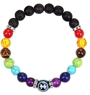 LODMLOER Sternzeichen-Armband, 7 Chakra, 12 Sternbild-Armbänder, 8 Mm Herren-Perlenarmband, Für Damen Und Herren, Lava-Yoga-Armreif, Strand-Sommer-Schmuck, Fische, 19 cm