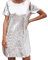 Damen Sommerkleid Kurzarm Shirtkleider Damen Pailletten Glitzer Kurzarm Kleid Sexy O Hals Mini Party Club Figurbetonte Kleider A Linie Kleid Strandkleid