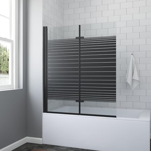 Badewannenaufsatz ohne bohren Schwarz matt 120 x 140 cm Duschtrennwand für Badewanne Badewannenfaltwand 2 Teilig Duschwand Glas Dusche aus 5 mm Einscheiben Sicherheitsglas Echtglas Nano Beschichtung