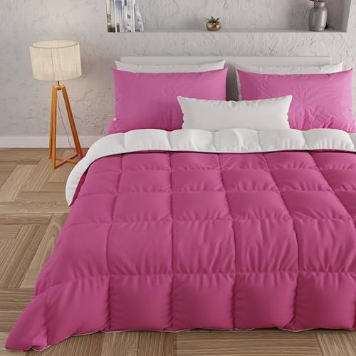 PETTI Artigiani Italiani - Trapunta Singola Invernale, Piumone Singolo, Tinta Unita Double Face Fuxia Bianco 100% Made in Italy