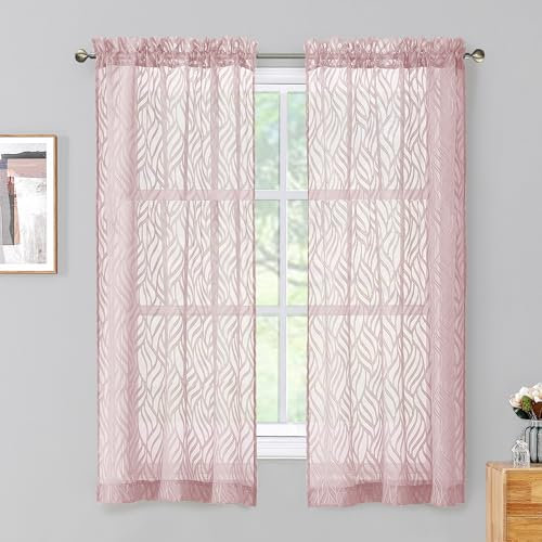 Chyhomenyc Marilyn Transparente Vorhänge, 160 cm Länge, 2 Stoffbahnen, lichtfilternd, weich, luftig, Voile, 3D-Blatt-Clip, Jacquard-Struktur-Vorhänge für Schlafzimmer, Wohnzimmer, Fenster, 96 x 160 cm