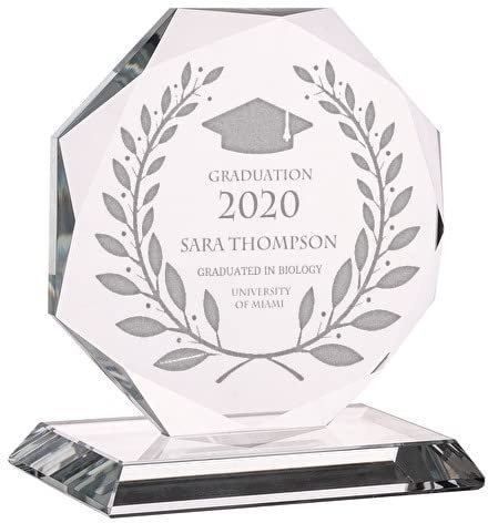 Wanapix | Personalisierte Trophäe mit Name und Text | Graviertem Glas (Grauskala) | Personalisierte Trophäe | Inklusive Aufbewahrungsbox | Auszeichnung | Achteckig 17 cm | Diplom