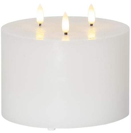EGLO LED Kerze, Kerzenlicht mit Timer-Funktion, batteriebetriebene Weihnachtsdeko mit 3 Flammen, künstliche Stumpenkerze aus Wachs und Kunststoff Weiß, elektrische Wachskerze warmweiß, Ø 15 cm
