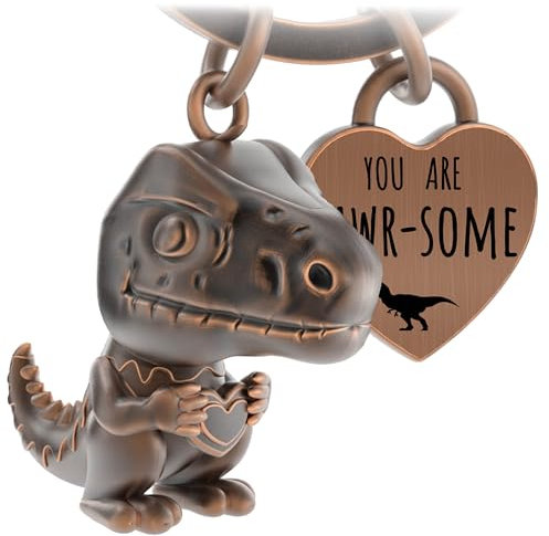 LANOLU Schlüsselanhänger Dinosaurier Mini-Rex, Glücksbringer Schlüsselanhänger Partner und für beste Freundin, Paar Geschenk Freund aus Metall