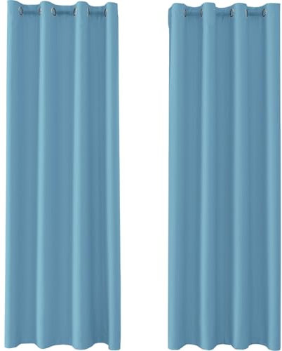 YSTELLAA Gardinen Vorhänge 2er Set, 140×300cm, Verdunklungsvorhänge Mit Ösen, Thermovorhang Kälteschutz Blickdicht, Schallschutz Vorhang Schlafzimmer, Outdoor Vorhang, Hellblau
