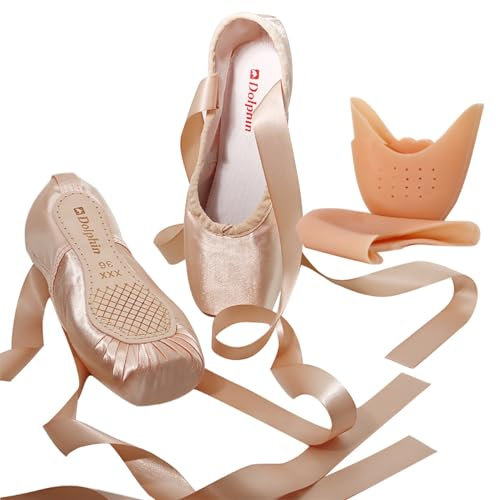 DOLPHIN factory Pointe Shoes with Straps and Silicon Toe Protectors for Ballerinas (Please Choose Two Size Larger) (Beige, EU Schuhgrößensystem, Jugendliche, Damen, Numerisch, M, 35)