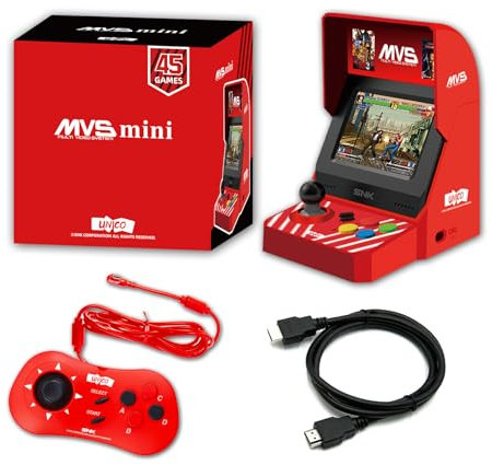 UNICO MVS Mini Arcade und Red Controller-Set [im Lieferumfang Enthaltenes HDMI-Kabel], Vorinstalliert mit 45 Offiziell Lizenzierten SNK-Spielen, Geschenke für Erwachsene und Kinder