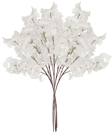 Lot de 5 Branches de Fleurs de Cerisier, Branches de Pêcher Artificielles de 100 Cm, Fausses Fleurs de Cerisier à Longues Tiges, Arrangement de Fleurs Hautes en Soie pour Décoration de Vase(Blanc)