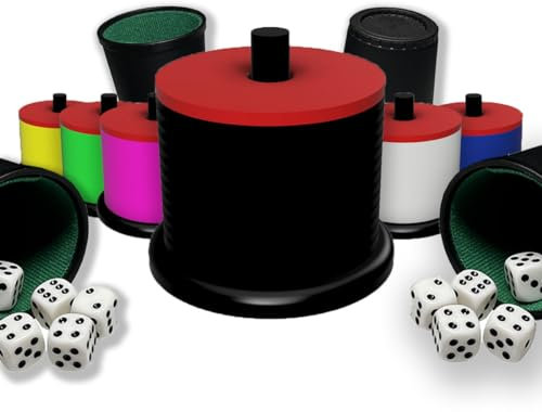 R-Satz Shop Schocken Schockbesteck mit Würfelbecher - Auswahl aus 6 Farben - Set Schockturm Meiern Knobeln Jule Lügen Partyspiel (Schwarz)