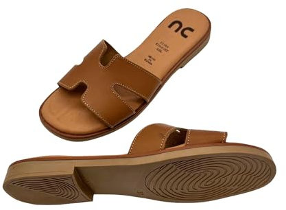 NENIC – Sandalia pala mujer de piel ATENAS – Estilo minimalista tipo Oran – Plantilla acolchada FLEX y suela EVA antideslizante – Hechas en España – Recomendamos elegir una talla más