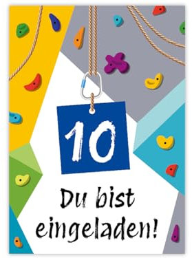 Minkocards 12 Einladungskarten zum 10. Kindergeburtstag Klettern Bouldern Mädchen Jungen Einladungen zehnte Geburtstag