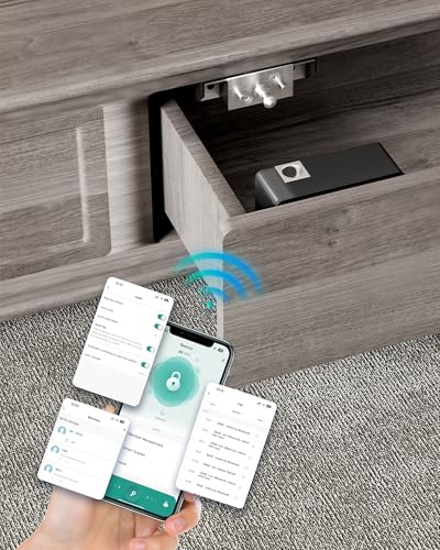 BAWOSS Smart Cabinet Lock Hidden invisible RFID Kid Keyless Drawer Locks for Adults Children Proof, Tuya APP Works With Alexa & Google Home for Sliding Cabinet and Box,No drilling,NFC,Card,Black