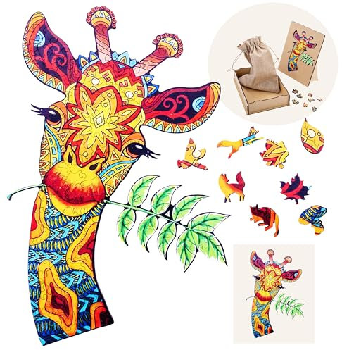 Engelhart - 602080 - Holzpuzzle Tiere: Giraffe A4 (21 x 29,7 cm) - Einzigartige 113-Teile-Holzform - Dekoratives Erwachsenenpuzzle aus Pappelholz - Ab 12 Jahren