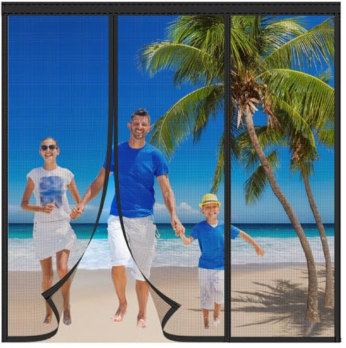 TYPYMY Moustiquaire Magnétique pour Porte et Fenêtre, Baie Vitrée Coulissante, Rideau Toile Insect Écran, Fermeture Automatique, Noir, 300x220cm