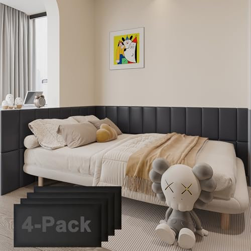 YU LI 3DH Lot de 4 Panneaux muraux Autocollants 3D Anti-Collision pour Enfants - Noir