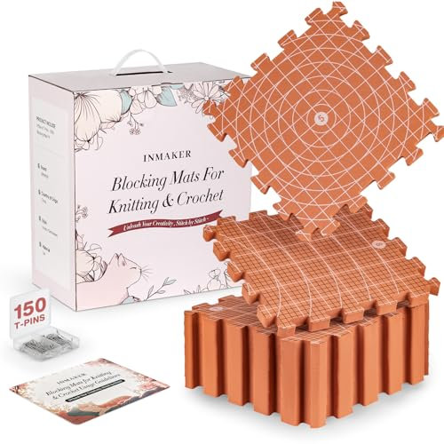 INMAKER Spannmatten Stricken – Upgraded Version Spannmatten für Handarbeiten mit Doppelseitigem Design (cm & Zoll), 0,75 Zoll Dicke Blocking Mats for Knitting mit 150 T-Nadeln