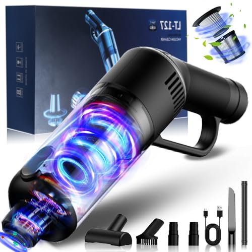 Handheld Vacuum Cleaner,16000PA Powerful Suction Portable Lightweight Hand Held Vacuum Cordless Rechargeable Battery Quick Charge with Stainless Steel Filter for Home Car Carpet Stairs Pet Hair,Black