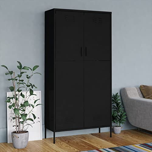 IKAYAA Kleiderschrank Metall Garderobenschrank Metallschrank Spind Schrank Metallspind Stahlschrank Lagerschrank Mehrzweckschrank -Schwarz-