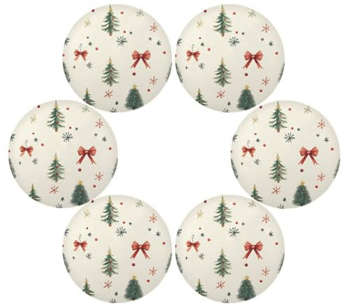 Lot de 6 Tapis de Table Sous Assiette Ronds Lavables pour Table de Cuisine Motif Sapin de Noël