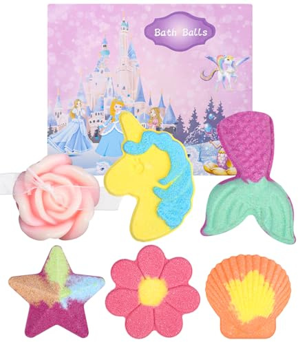 LEAZZLE Badebomben Geschenkset,6pcs Badekugeln,bunte handgefertigte natürliche Badekugel mit Kristallspielzeug,Geburtstagsgeschenkidee für Mädchen,Frauen,Kinder,Weihnachten,Valentinsgruß Geburtstags