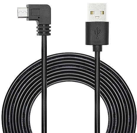 11FT 90 Degree Micro USB Power Cable, Right Angle Dash Cam Charging Cord, for Car Dash Cam, Phones and Other Micro USB Devices Charging