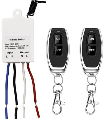 QIACHIP Wireless Light Switch Kit RF 433Mhz Remote Control Relay Switch On/Off AC 230V 240V for Lamp up to 1000W Mini Receiver and 2 Transmitter