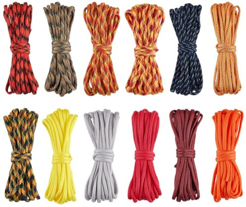 SOFPLATE 197 Fuß/60 m 12 Farben Fallschirmseil Paracord Armbänder Set 4mm Nylon Multifunktions Überlebens Kletter Paracords Kombifaden Lanyard Streifenschnüre Zum Wandern DIY Bastelprojekte Zubehör