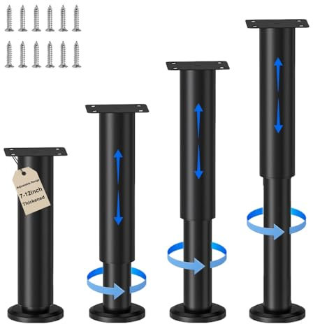 Eleechen 4 Pcs Bed Legs Adjustable, 7-12inch (18-31cm) Furniture Leg Table Legs, Metal Furniture Support Feet Heavy Duty Bed Center Frame Slat Support Leg for Desk/Bed/Sofa/Table/Cabinets (18-31cm)