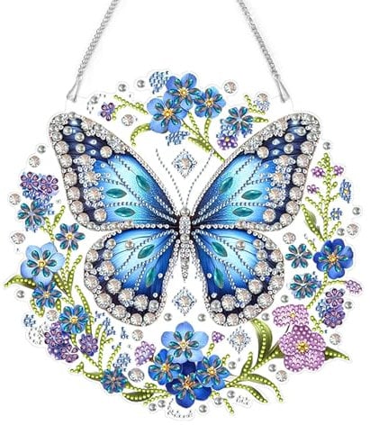 YYTECH Diamond Painting Anhänger, Ostern 5D Diamant Painting Fensterbilder mit Kette, DIY Diamond Malerei Ostern Schmetterling Frühling Deko für Eingang und Fenster Wand Decor