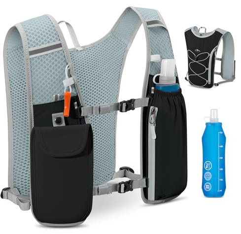 Running Vest for Men Women Lightweight Reflective Running Backpack Hydration Vest Pack with 500ml Water Bottle for Marathons Trail Running Cycling Hiking,Black