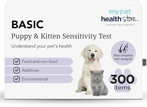 My Pet Health Store Test de base – Test de sensibilité pour chiots et chatons à domicile | 300 contrôles | Résultats rapides | Échantillonnage de poils non invasif | Analyse alimentaire et