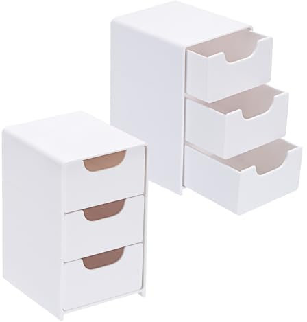 SUMTree 2 Stück Weiss Schreibtisch Schubladenboxen Klein Büro Aufbewahrungsboxen Kunststoff Organizer Boxen 3 Schicht Aufbewahrungsbehälter für Waschtisch, Schminktisch, Eingangstisch, Kaffeebar