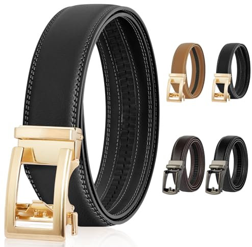 DiULi Gürtel Damen, Automatischer Ledergürtel Verstellbarer, Gürtel Ohne Löcher mit Ratsche, 3.5cm Ledergürtel Automatikschließe für Jeans Hosen Kleider, Schwarz, 115cm