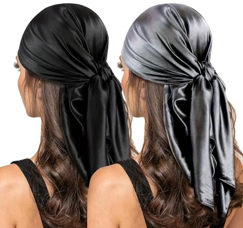 2 Stücke Silk Head Scarf, Seidentuch Damen, 35 großes quadratisches Satin-Kopftuch, Seidenglänzende Einfarbige Kopftücher, Head Scarf Women