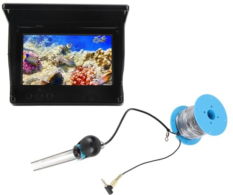 Phefop Underwater Fishing Camera with 5 Inch HD Display, 8000mAh Battery Fish Finder with Rod Holder, 195° Wide Angle Lens for Ice & Boat Fishing (30m/98.4ft)