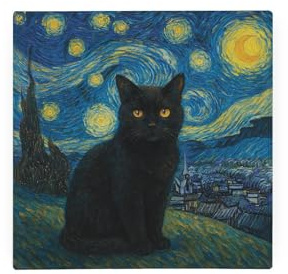 Van Gogh Starry Night Cat Portrait Glass Hot Pot Stand - Artwork Inspired Gift Small Square Kitchen Trivet/Worktop Protector 20cm x 20cm (8 x 8)