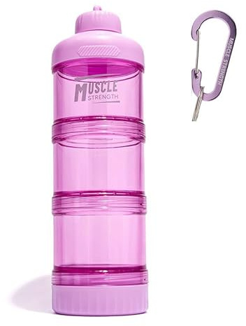 ZHUIYIWIN Three-Piece Set of Sports Protein Powder Storage Containers, Small Plastic Airtight Food Storage Container for Protein Shakes, Whey & Vegan Powders, Capsules & Tablets (Pink)