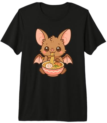 Fraternal Myotis Bat Eating Ramen Noodles Kawaii Cute Funny Premium T-Shirt