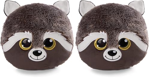 NICI GLUBSCHIS Kissen Waschbär Clooney 33 x 32 cm – rundes Kuschelkissen aus weichem Plüsch, Dekokissen für Kinder & Erwachsene, 48586, tolle Geschenkidee, braun (Packung mit 2)