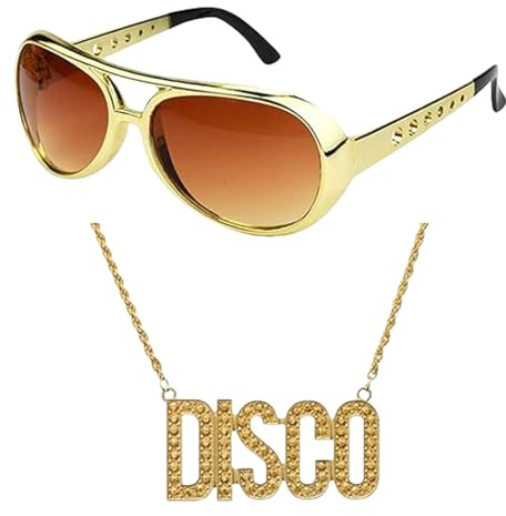 MUNSKT 2 Stück Fette Gangster Kette & Brille Gold 70er 80er 90er Zuhälter Goldkette Fasching Kit Hustler Rapper Hiphop Kostüm Bad Taste Hip Hop Gangster Rapper Kostüm für Karneval Cosplay Halloween T