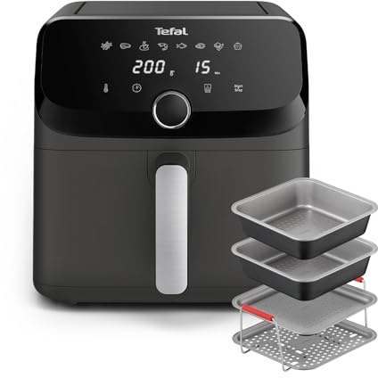 Tefal Easy Fry Mega Air Fryer, 7.5L Capacity, Coal Grey - EY855HG0 + Tefal Air Fryer Accessory Set, 4 Piece, J701S444 - Black