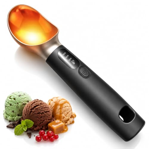Cuchara para Helado Eléctrica de Acero Inoxidable, 3 Temperaturas (49/60/71°C), Pantalla LED, Batería de 2600 mAh, Cuchara Helado Bola Ideal para Helado Duro, Gelato y Sorbete