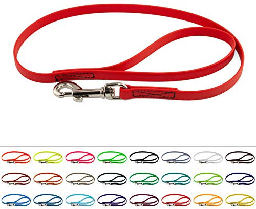 LENNIE BioThane Führleine, 9mm breit, 2m lang, Rot, mit Handschlaufe, genäht