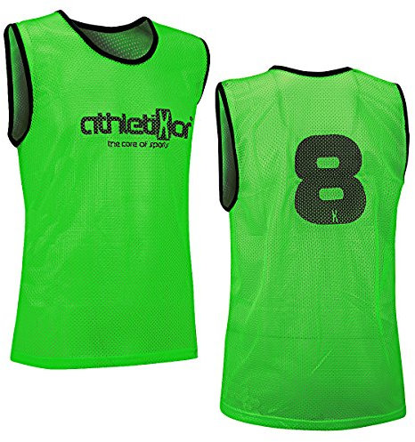 athletikor 12 Fußballleibchen mit Rückennummern - Trainingsleibchen - Leibchen - Markierungshemden (Grün, ab B Jugend - Erwachsene XL: 73X60CM)