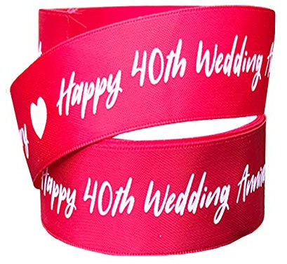 Happy Ruby Red 40th Wedding Anniversary 2m x 22mm Ribbon for Cake Decoration and More