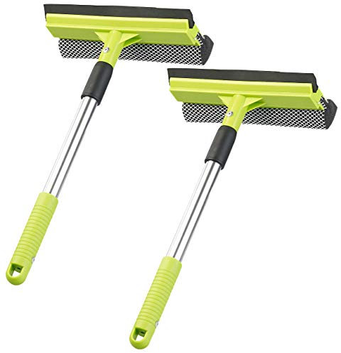 PEARL Fensterwischer: 2er-Set 2in1-Glas- & Fensterreiniger, Schwamm und Abzieher, ausziehbar (doppelseitiger Fensterreiniger, ausziehbarer Fensterwischer, Fensterputzer mit Stiel)