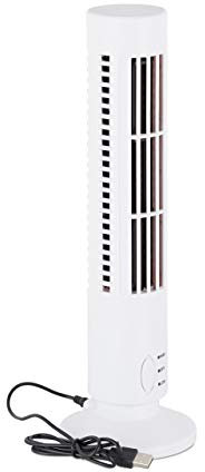 Relaxdays Ventilador USB, Torre para Escritorio y Oficina, 2 Velocidades, Plástico, cm, Blanco, 33 x 10,5 x 10,5 cm