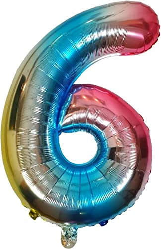 DIWULI Luftballon 6 Jahre XL Blau Regenbogen Geburtstag Deko